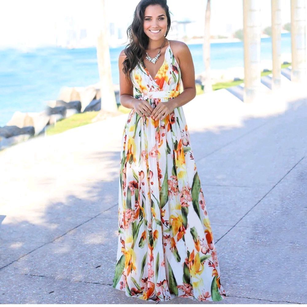 Women Ladies Boho Floral Maxi Dress Cocktail Party Evening Summer Beach Sundress